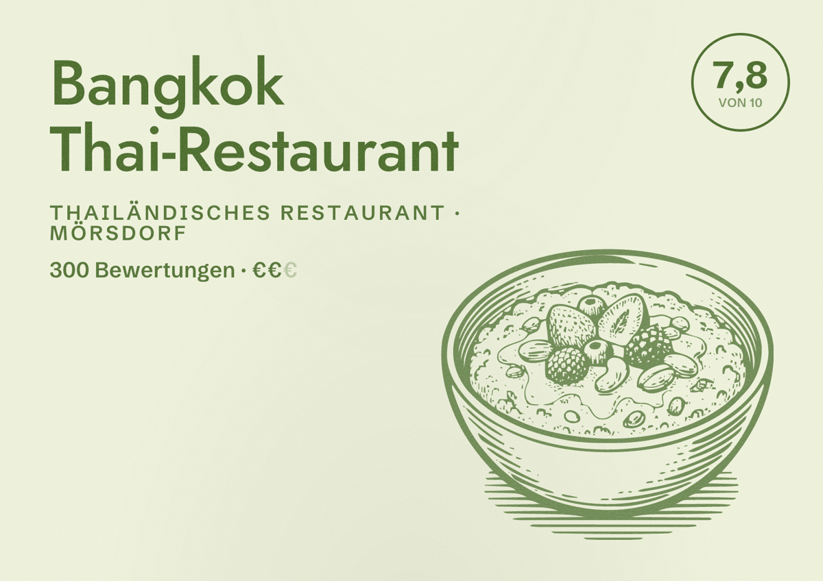 Illustriertes Poster von Bangkok Thai-Restaurant, Thailändisches Restaurant in Mörsdorf: Bewertung 7,8 von 10 aus 300 Bewertungen, Preisniveau €€