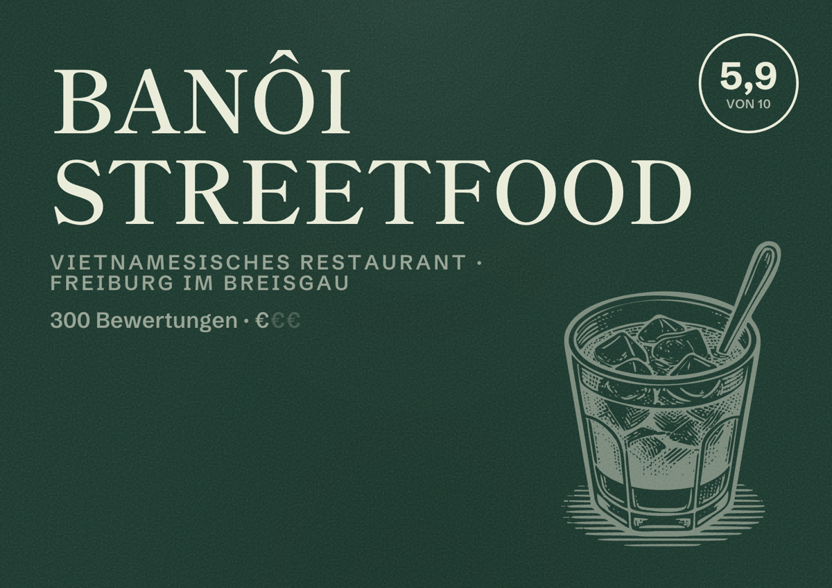 Illustriertes Poster von BANÔI STREETFOOD, Vietnamesisches Restaurant in Freiburg im Breisgau: Bewertung 5,9 von 10 aus 300 Bewertungen, Preisniveau €