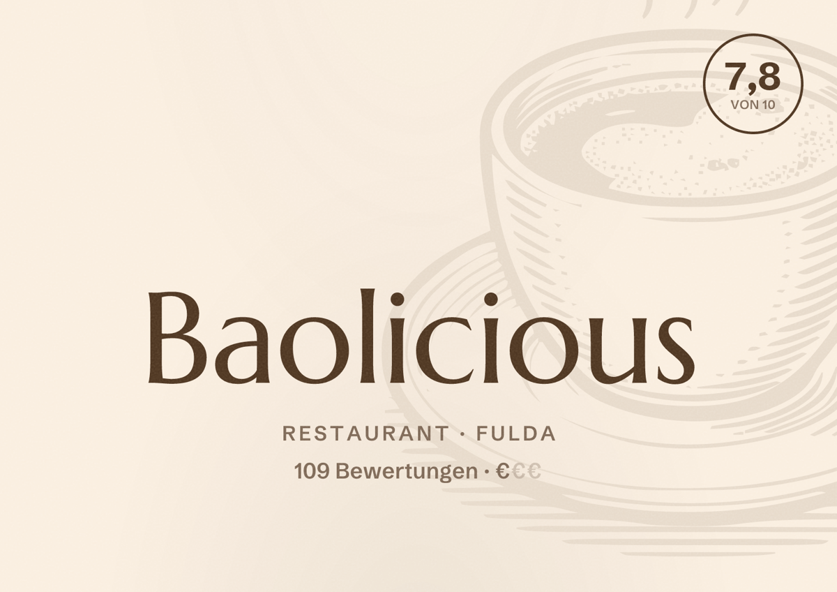 Illustriertes Poster von Baolicious, Restaurant in Fulda: Bewertung 7,8 von 10 aus 109 Bewertungen, Preisniveau €