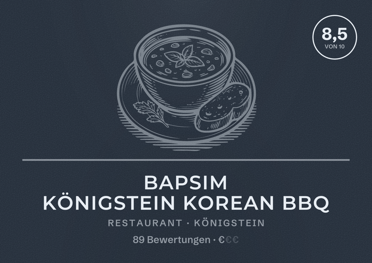 Illustriertes Poster von Bapsim Königstein Korean BBQ, Restaurant in Königstein: Bewertung 8,5 von 10 aus 89 Bewertungen, Preisniveau €