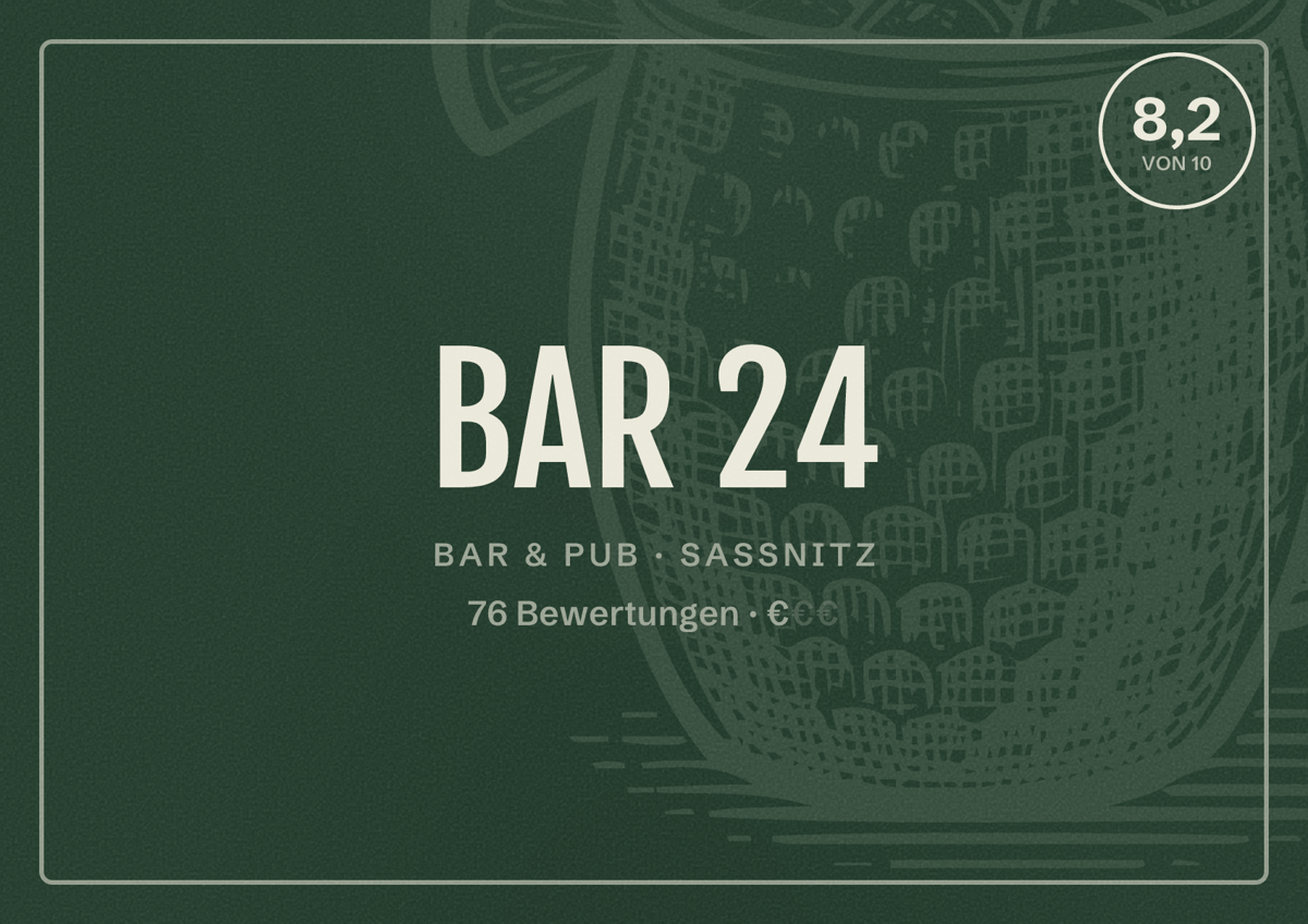Illustriertes Poster von BAR 24, Bar & Pub in Sassnitz: Bewertung 8,2 von 10 aus 76 Bewertungen, Preisniveau €