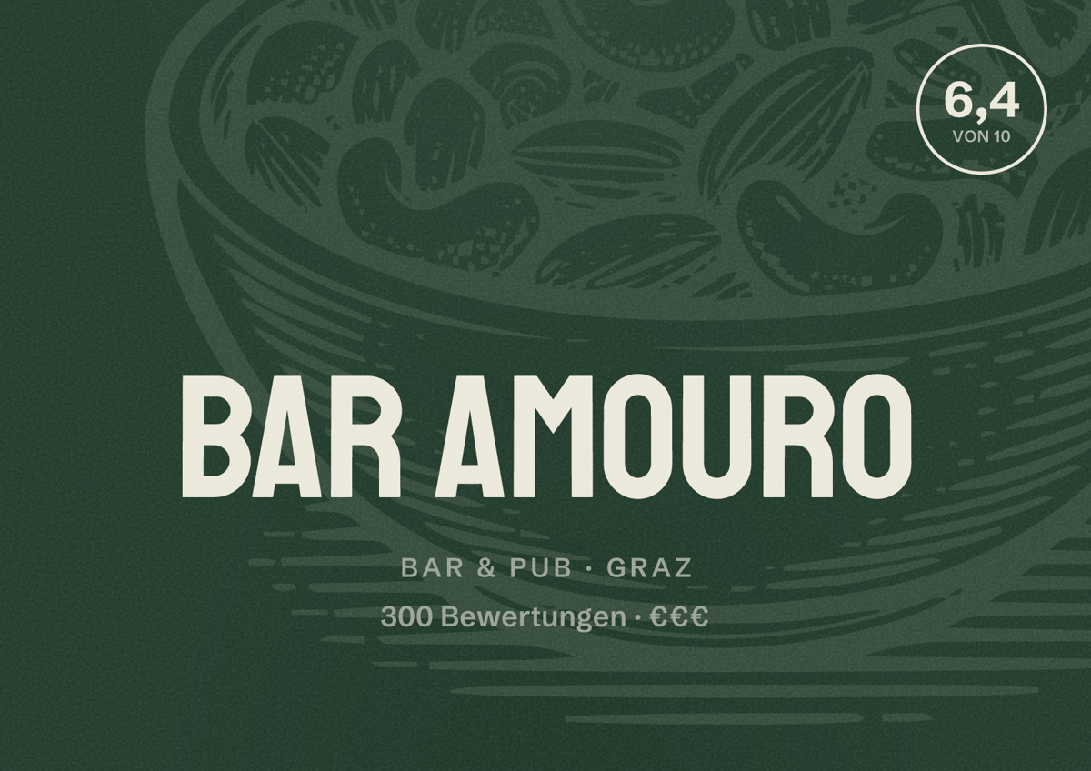 Illustriertes Poster von Bar Amouro, Bar & Pub in Graz: Bewertung 6,4 von 10 aus 300 Bewertungen, Preisniveau €€€
