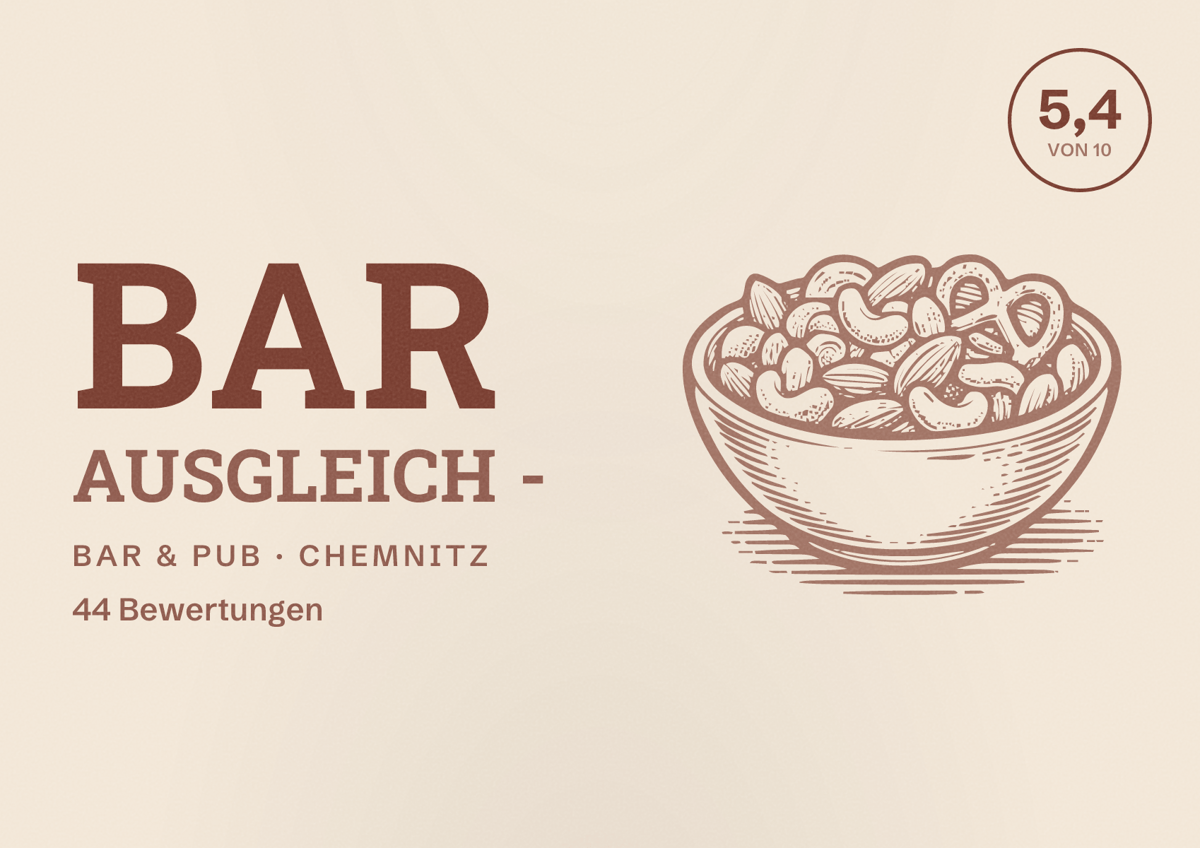 Illustriertes Poster von Bar Ausgleich -, Bar & Pub in Chemnitz: Bewertung 5,4 von 10 aus 44 Bewertungen