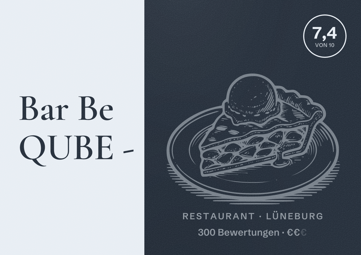 Illustriertes Poster von Bar Be QUBE -, Restaurant in Lüneburg: Bewertung 7,4 von 10 aus 300 Bewertungen, Preisniveau €€