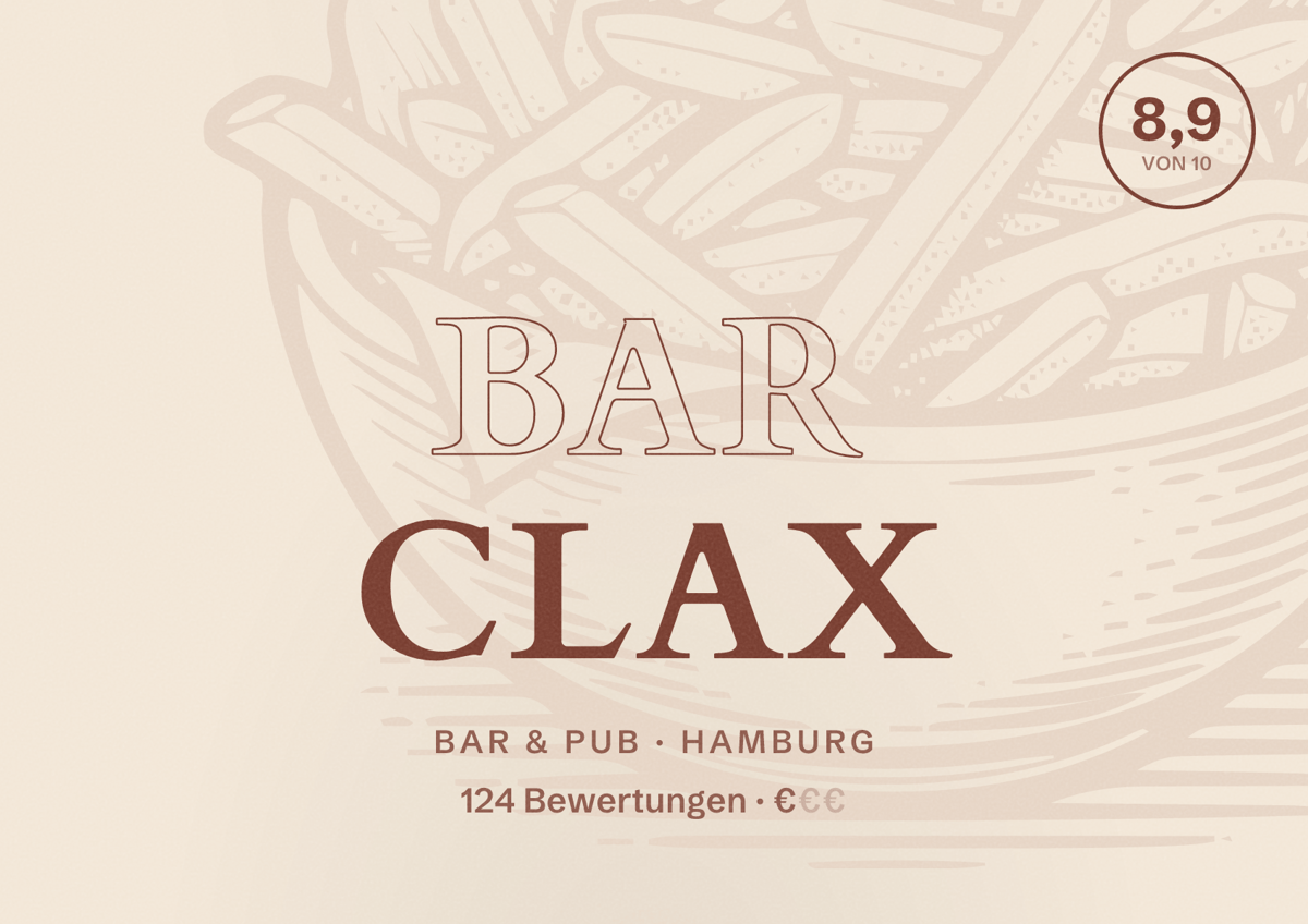 Illustriertes Poster von Bar Clax, Bar & Pub in Hamburg: Bewertung 8,9 von 10 aus 124 Bewertungen, Preisniveau €