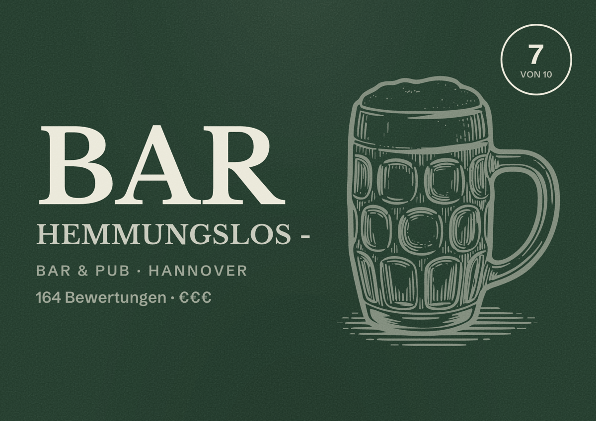 Illustriertes Poster von Bar Hemmungslos -, Bar & Pub in Hannover: Bewertung 7 von 10 aus 164 Bewertungen, Preisniveau €€€