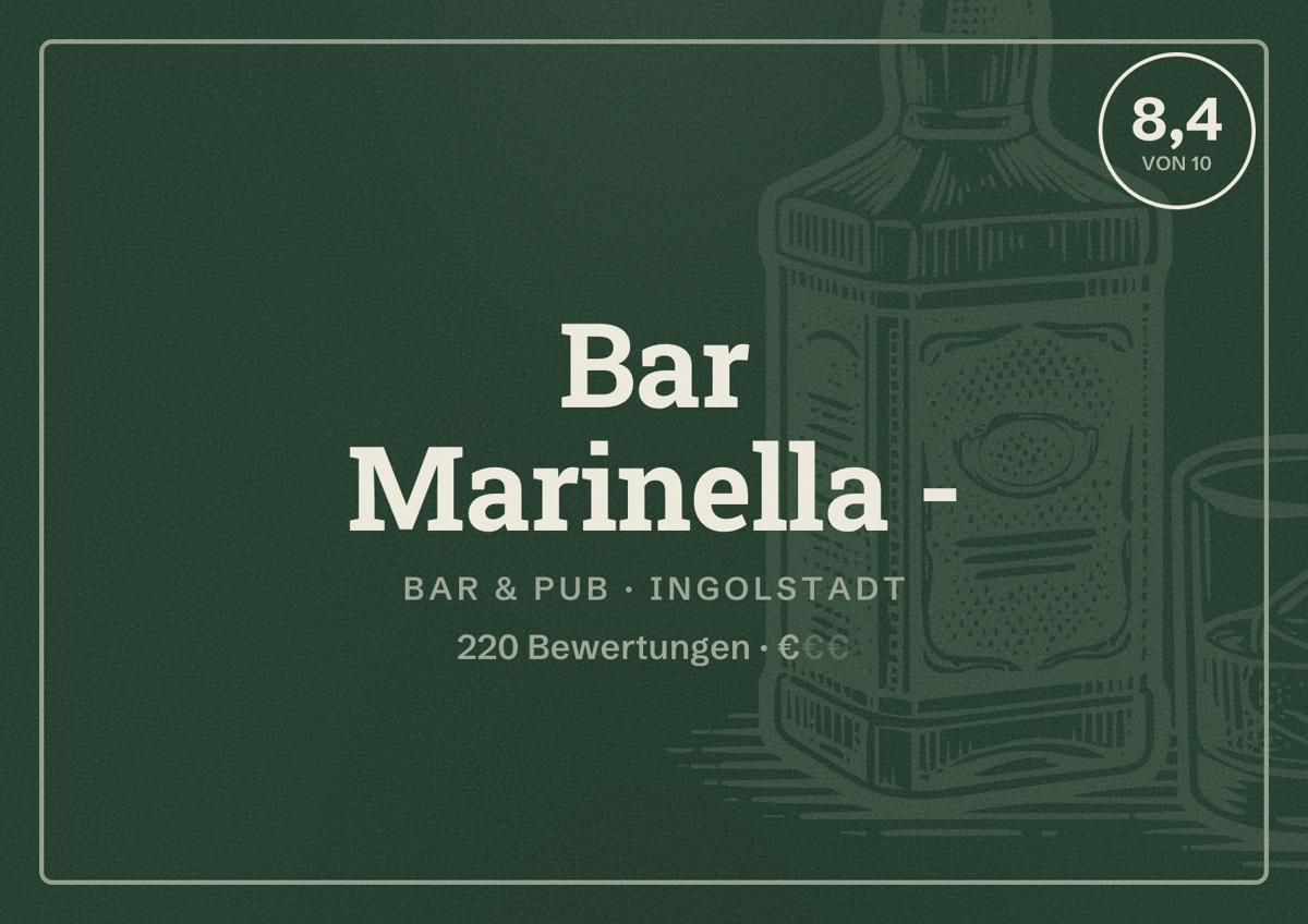 Illustriertes Poster von Bar Marinella -, Bar & Pub in Ingolstadt: Bewertung 8,4 von 10 aus 220 Bewertungen, Preisniveau €