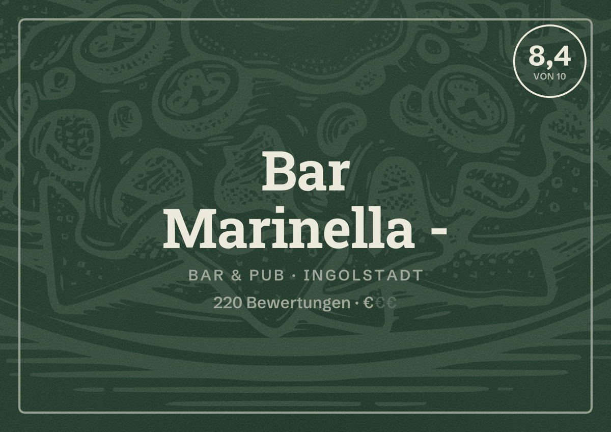 Illustriertes Poster von Bar Marinella -, Bar & Pub in Ingolstadt: Bewertung 8,4 von 10 aus 220 Bewertungen, Preisniveau €