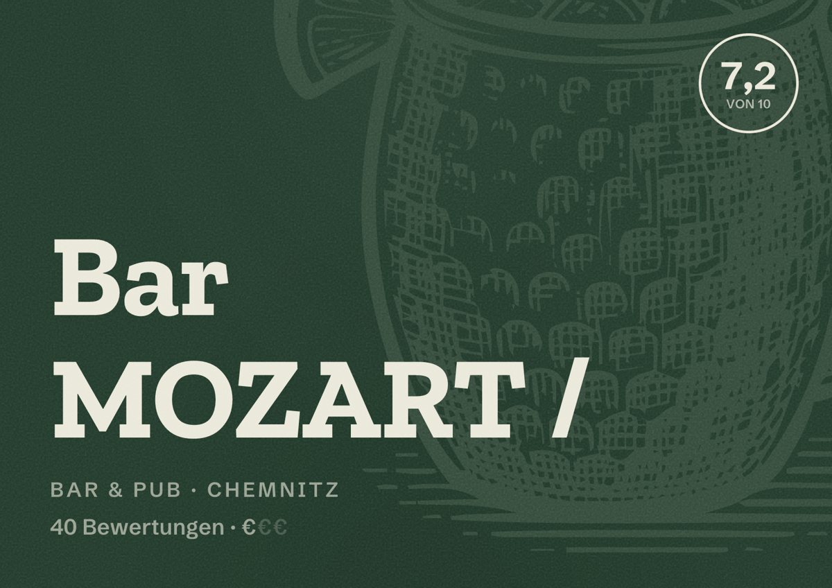 Illustriertes Poster von Bar MOZART /, Bar & Pub in Chemnitz: Bewertung 7,2 von 10 aus 40 Bewertungen, Preisniveau €