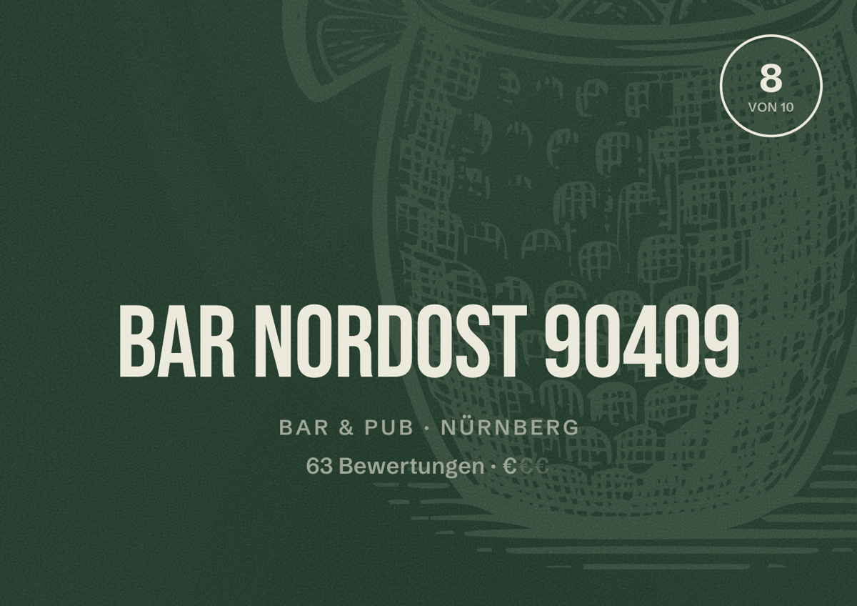 Illustriertes Poster von BAR NORDOST 90409, Bar & Pub in Nürnberg: Bewertung 8 von 10 aus 63 Bewertungen, Preisniveau €