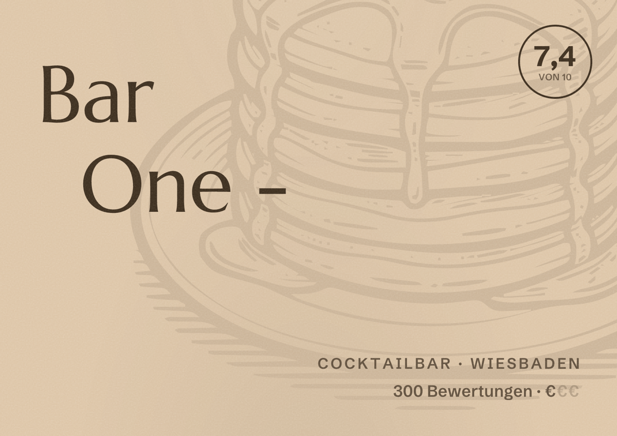 Illustriertes Poster von Bar One -, Cocktailbar in Wiesbaden: Bewertung 7,4 von 10 aus 300 Bewertungen, Preisniveau €