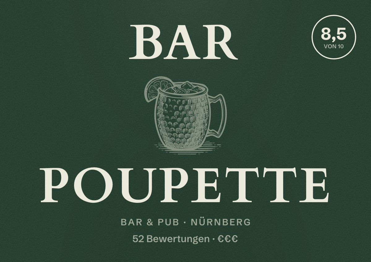Illustriertes Poster von BAR POUPETTE, Bar & Pub in Nürnberg: Bewertung 8,5 von 10 aus 52 Bewertungen, Preisniveau €€€