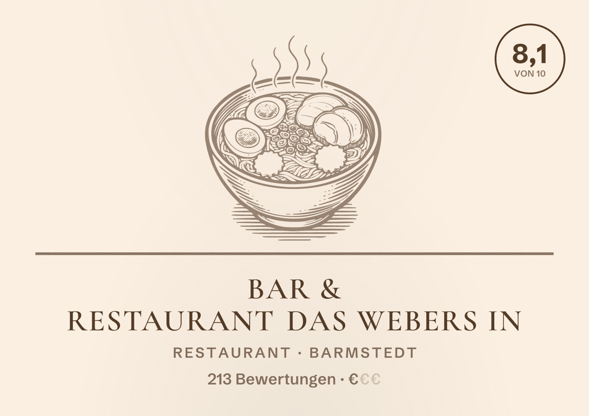 Illustriertes Poster von Bar & Restaurant Das Webers in, Restaurant in Barmstedt: Bewertung 8,1 von 10 aus 213 Bewertungen, Preisniveau €