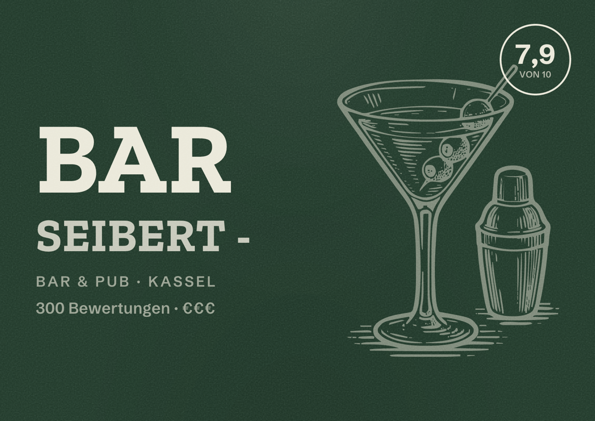 Illustriertes Poster von BAR SEIBERT -, Bar & Pub in Kassel: Bewertung 7,9 von 10 aus 300 Bewertungen, Preisniveau €€€