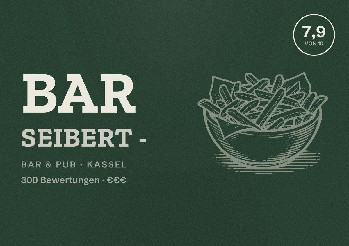 Illustriertes Poster von BAR SEIBERT -, Bar & Pub in Kassel: Bewertung 7,9 von 10 aus 300 Bewertungen, Preisniveau €€€