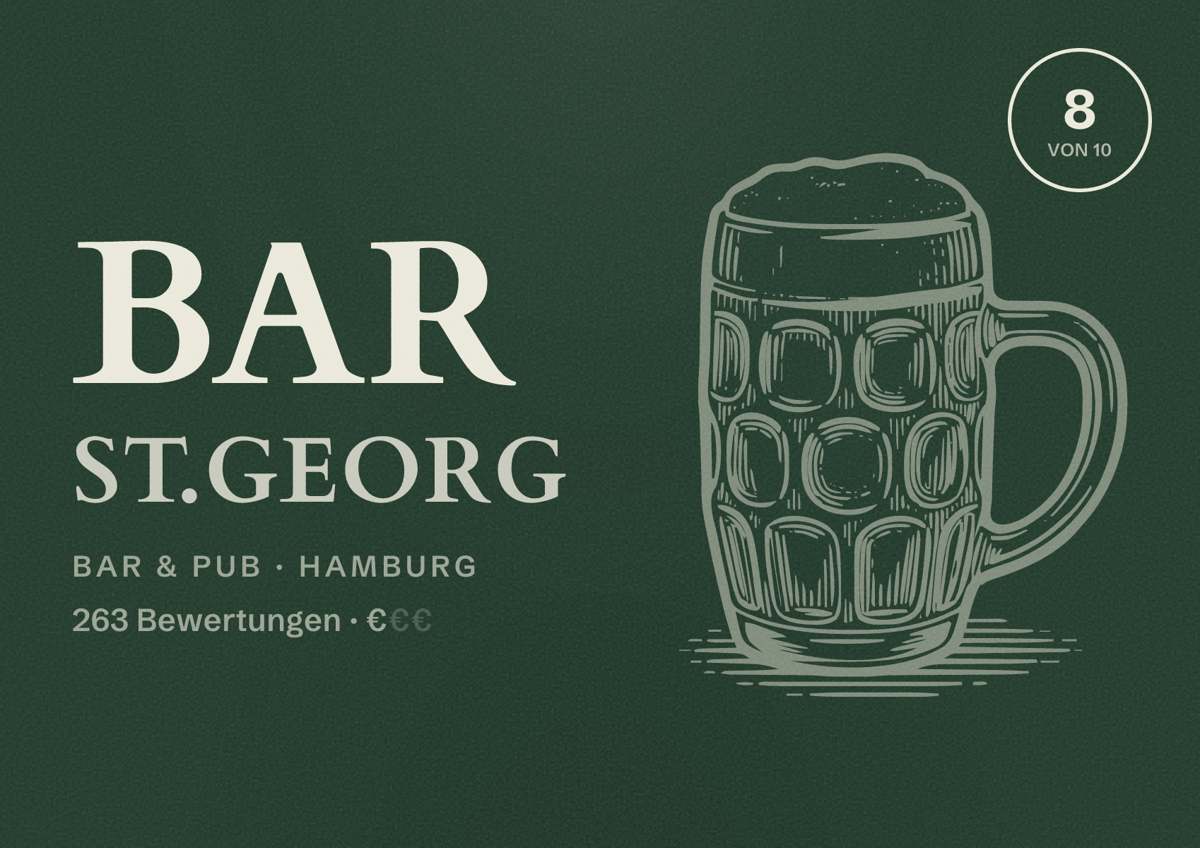 Illustriertes Poster von Bar St.Georg, Bar & Pub in Hamburg: Bewertung 8 von 10 aus 263 Bewertungen, Preisniveau €