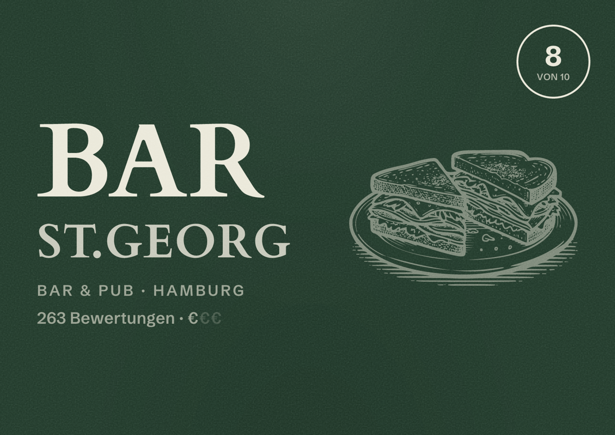 Illustriertes Poster von Bar St.Georg, Bar & Pub in Hamburg: Bewertung 8,0 von 10 aus 263 Bewertungen, Preisniveau €