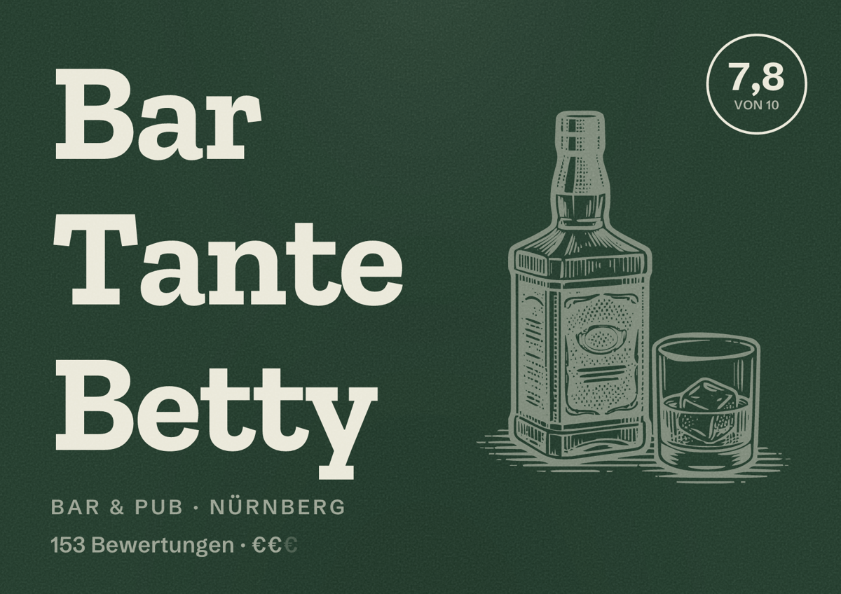 Illustriertes Poster von Bar Tante Betty, Bar & Pub in Nürnberg: Bewertung 7,8 von 10 aus 153 Bewertungen, Preisniveau €€
