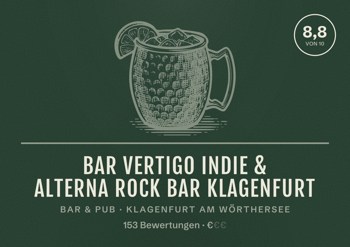 Illustriertes Poster von Bar Vertigo Indie & Alterna Rock Bar Klagenfurt, Bar & Pub in Klagenfurt am Wörthersee: Bewertung 8,8 von 10 aus 153 Bewertungen, Preisniveau €