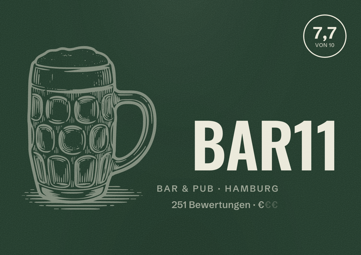 Illustriertes Poster von BAR11, Bar & Pub in Hamburg: Bewertung 7,7 von 10 aus 251 Bewertungen, Preisniveau €