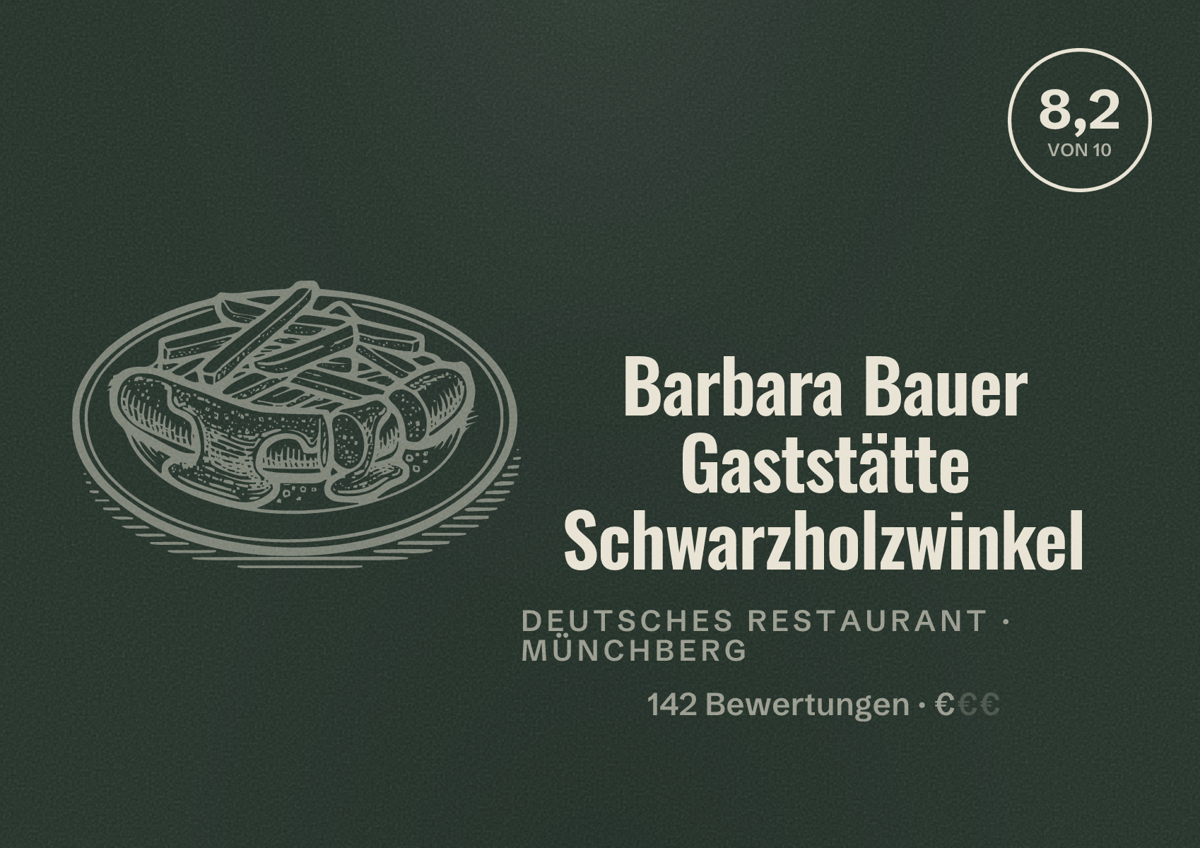 Illustriertes Poster von Barbara Bauer Gaststätte Schwarzholzwinkel, Deutsches Restaurant in Münchberg: Bewertung 8,2 von 10 aus 142 Bewertungen, Preisniveau €