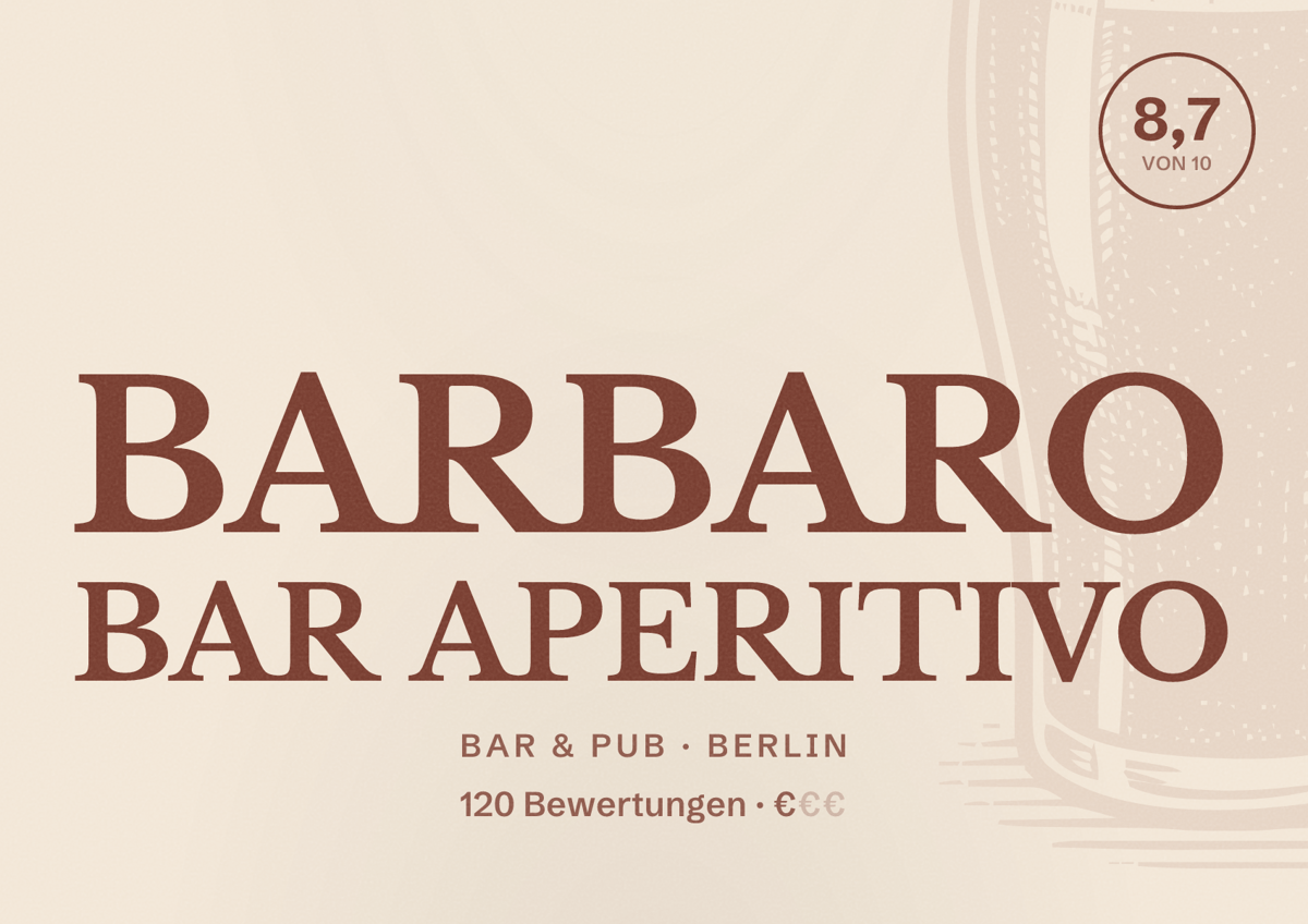 Illustriertes Poster von BARBARO BAR APERITIVO, Bar & Pub in Berlin: Bewertung 8,7 von 10 aus 120 Bewertungen, Preisniveau €