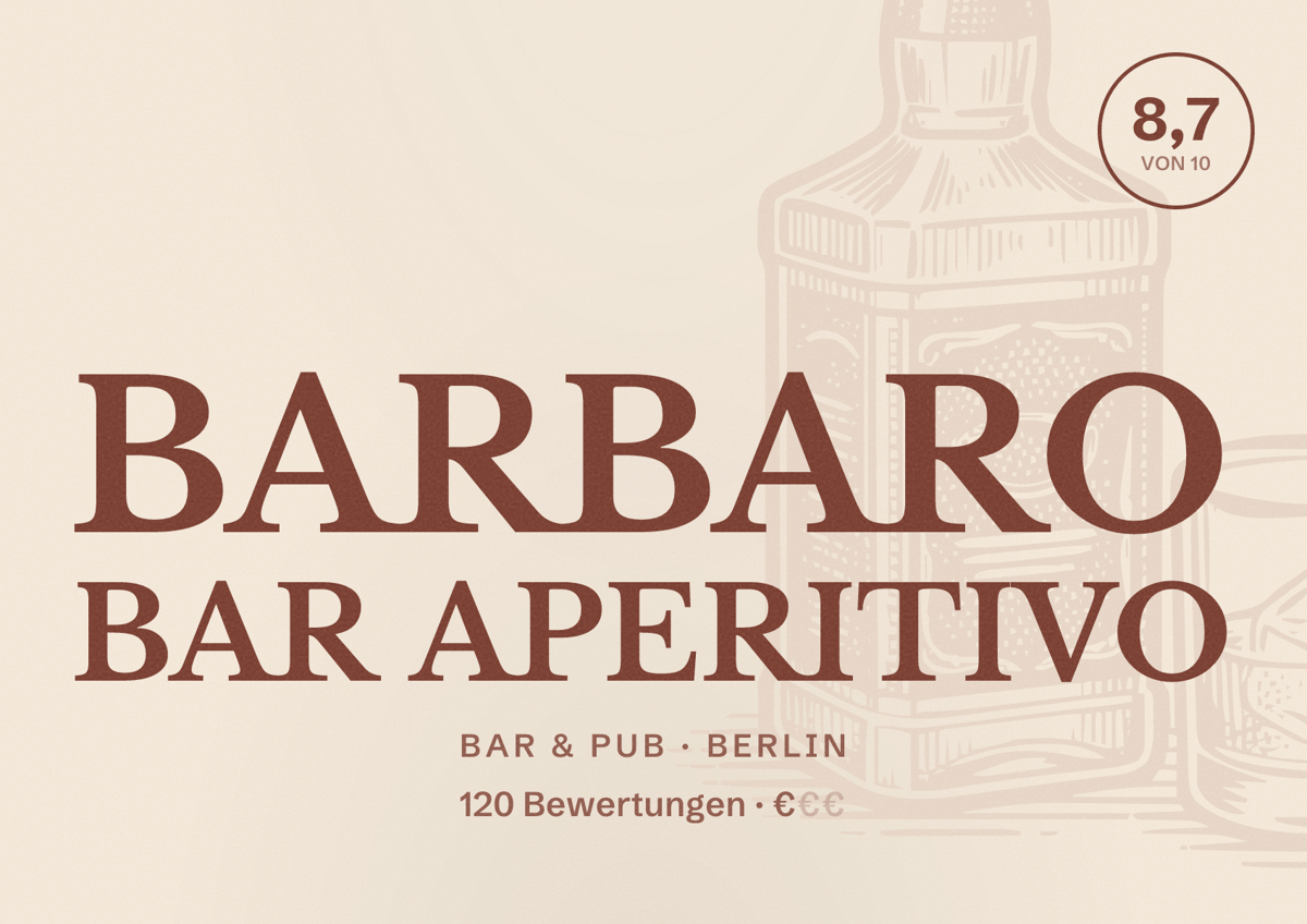 Illustriertes Poster von BARBARO BAR APERITIVO, Bar & Pub in Berlin: Bewertung 8,7 von 10 aus 120 Bewertungen, Preisniveau €