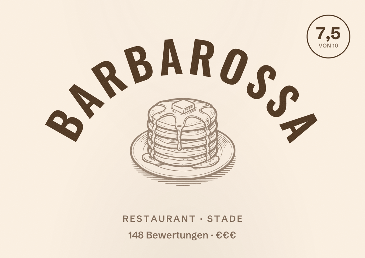 Illustriertes Poster von Barbarossa, Restaurant in Stade: Bewertung 7,5 von 10 aus 148 Bewertungen, Preisniveau €€€
