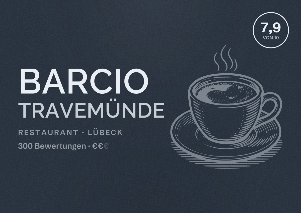 Illustriertes Poster von Barcio Travemünde, Restaurant in Lübeck: Bewertung 7,9 von 10 aus 300 Bewertungen, Preisniveau €€