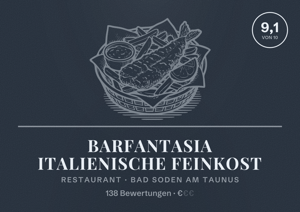 Illustriertes Poster von BarFantasia Italienische Feinkost, Restaurant in Bad Soden am Taunus: Bewertung 9,1 von 10 aus 138 Bewertungen, Preisniveau €