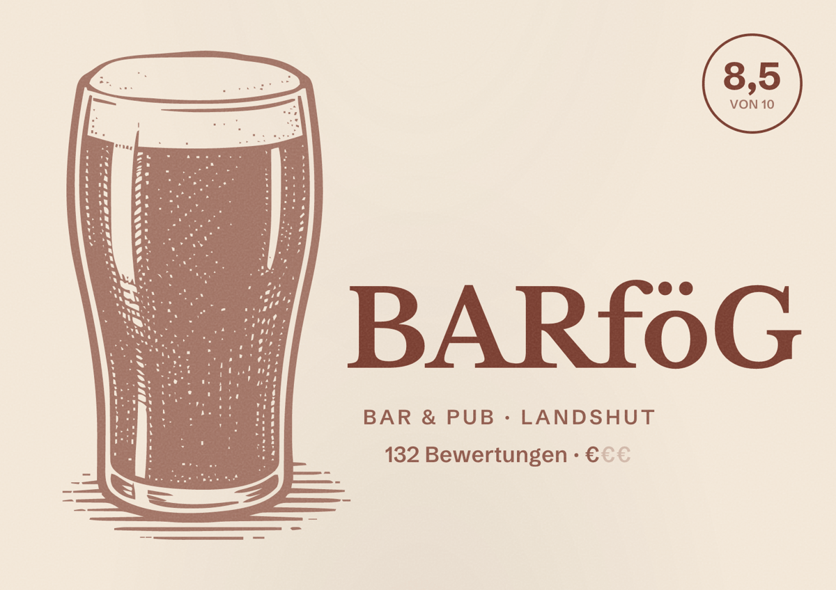 Illustriertes Poster von BARföG, Bar & Pub in Landshut: Bewertung 8,5 von 10 aus 132 Bewertungen, Preisniveau €