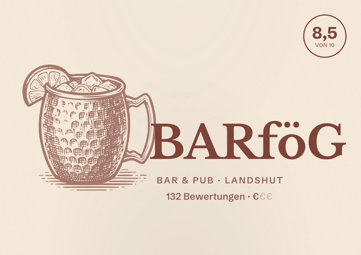 Illustriertes Poster von BARföG, Bar & Pub in Landshut: Bewertung 8,5 von 10 aus 132 Bewertungen, Preisniveau €