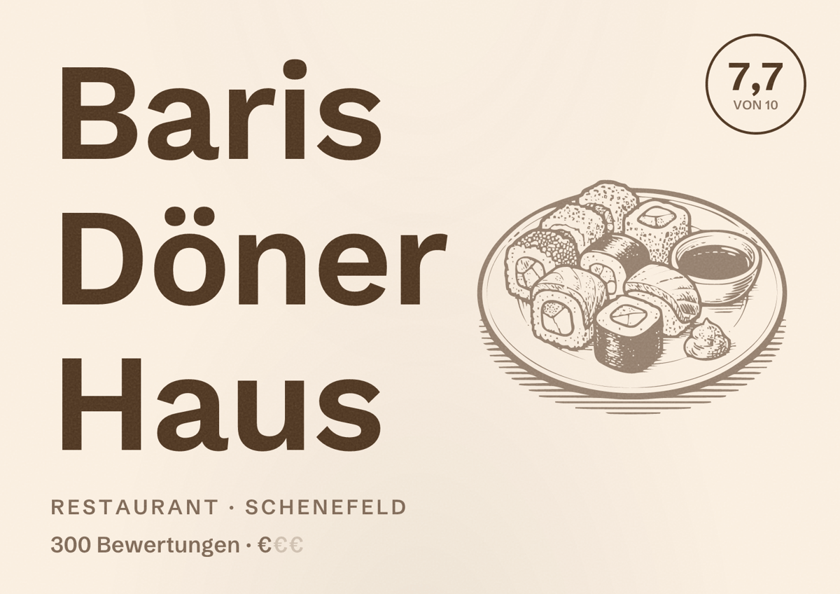 Illustriertes Poster von Baris Döner Haus, Restaurant in Schenefeld: Bewertung 7,7 von 10 aus 300 Bewertungen, Preisniveau €