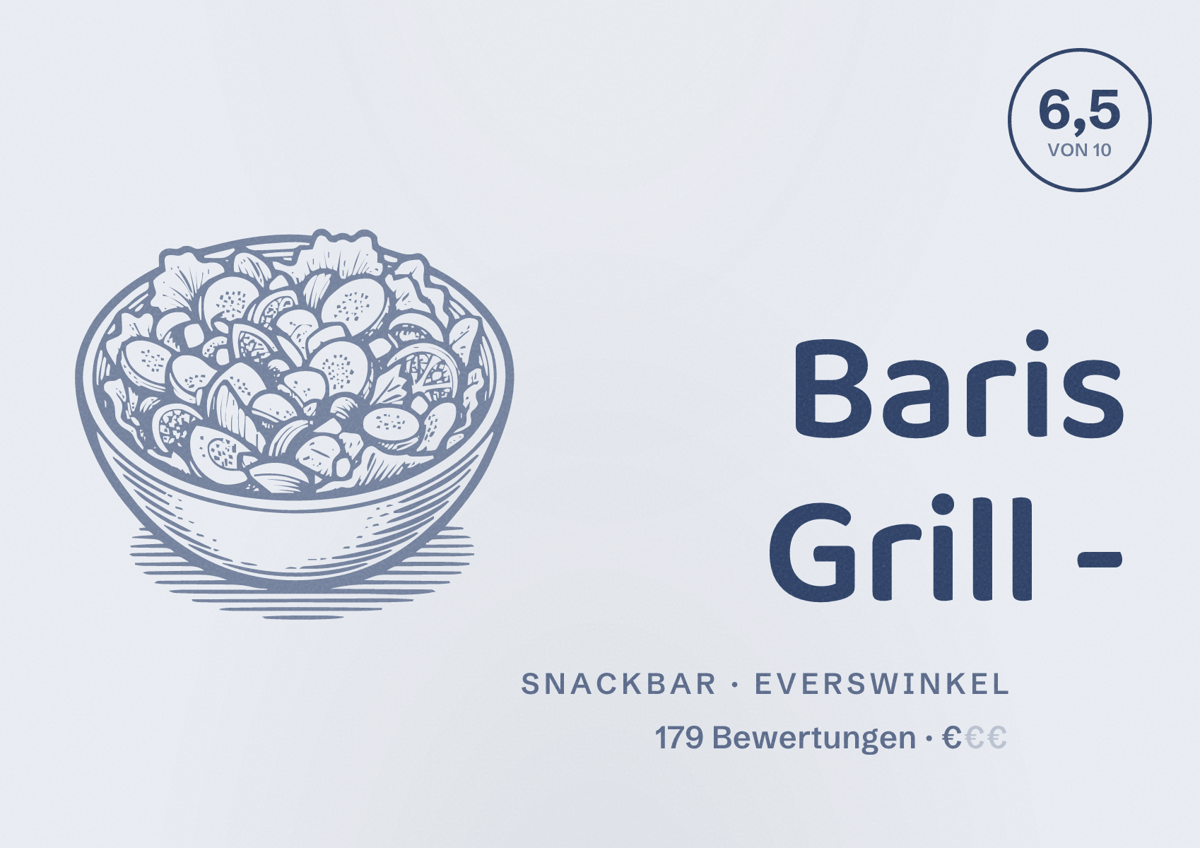 Illustriertes Poster von Baris Grill -, Snackbar in Everswinkel: Bewertung 6,5 von 10 aus 179 Bewertungen, Preisniveau €