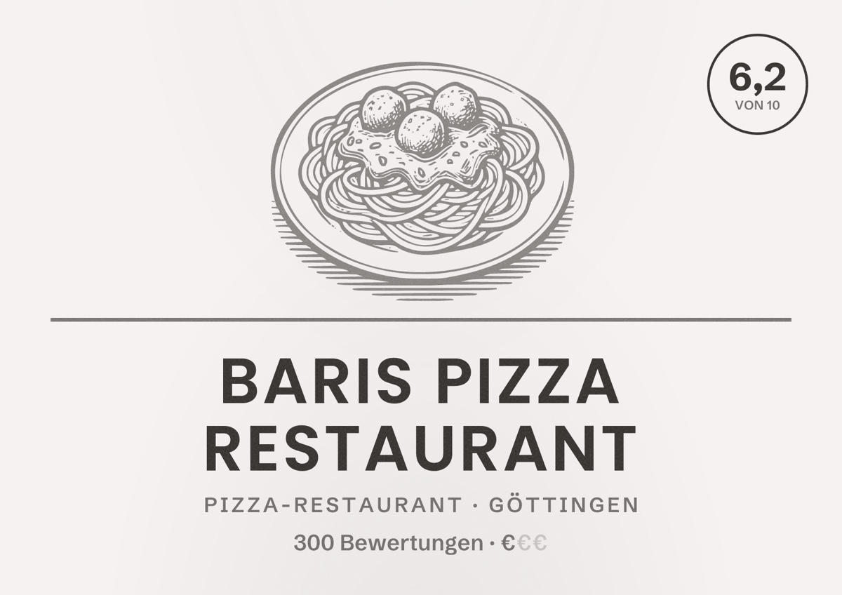 Illustriertes Poster von Baris Pizza Restaurant, Pizza-Restaurant in Göttingen: Bewertung 6,2 von 10 aus 300 Bewertungen, Preisniveau €