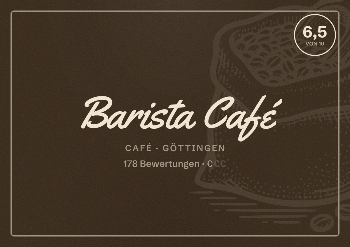 Illustriertes Poster von Barista Café, Café in Göttingen: Bewertung 6,5 von 10 aus 178 Bewertungen, Preisniveau €