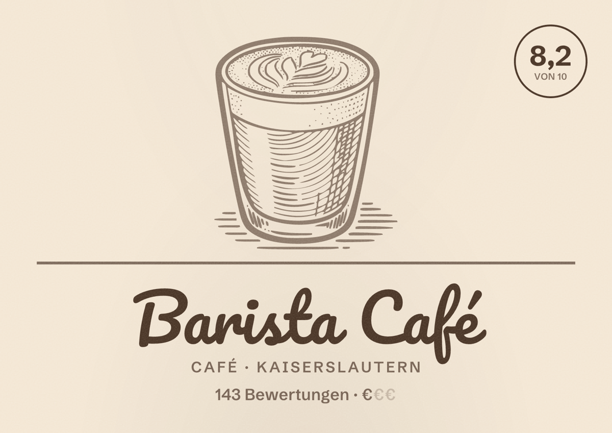 Illustriertes Poster von Barista Café, Café in Kaiserslautern: Bewertung 8,2 von 10 aus 143 Bewertungen, Preisniveau €