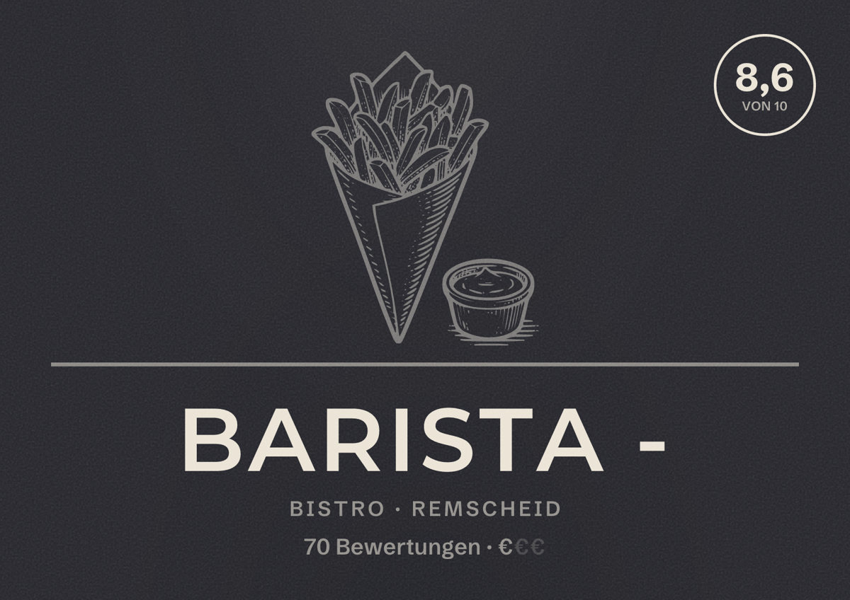Illustriertes Poster von Barista -, Bistro in Remscheid: Bewertung 8,6 von 10 aus 70 Bewertungen, Preisniveau €