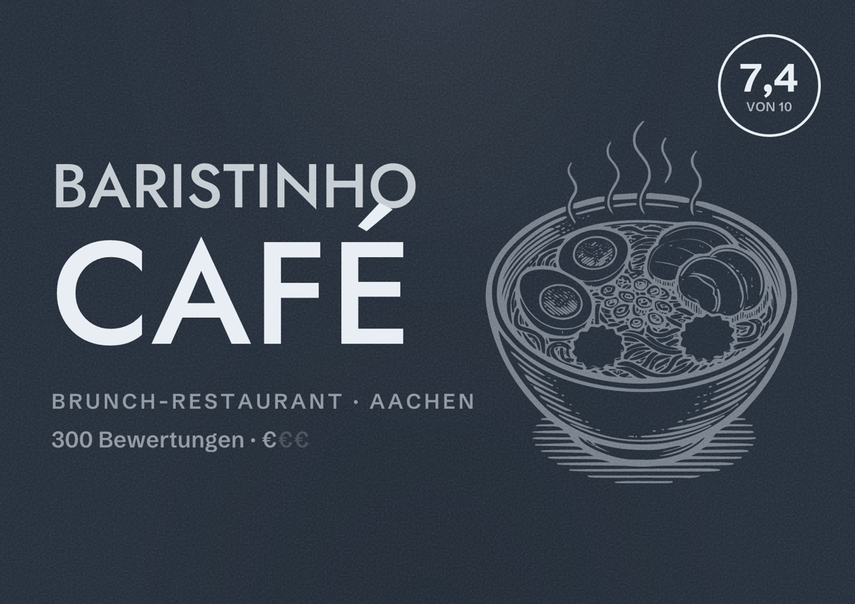 Illustriertes Poster von Baristinho Café, Brunch-Restaurant in Aachen: Bewertung 7,4 von 10 aus 300 Bewertungen, Preisniveau €