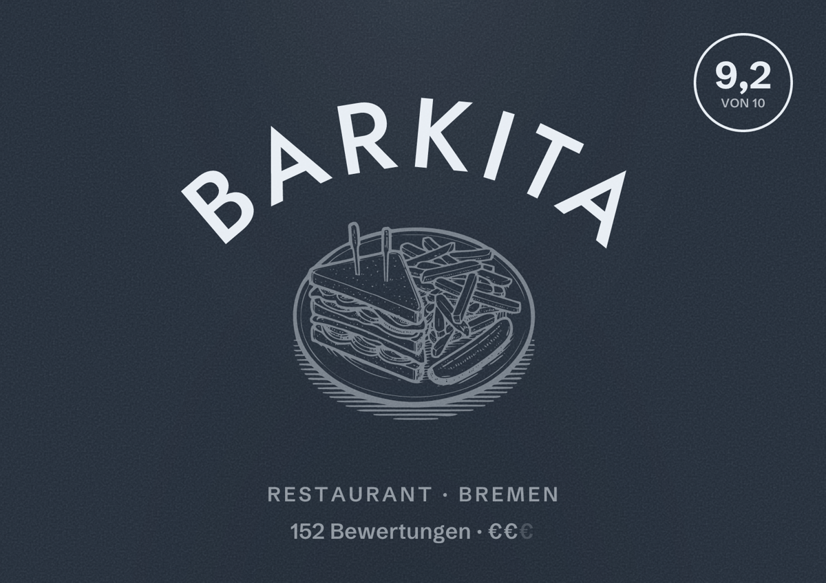 Illustriertes Poster von Barkita, Restaurant in Bremen: Bewertung 9,2 von 10 aus 152 Bewertungen, Preisniveau €€