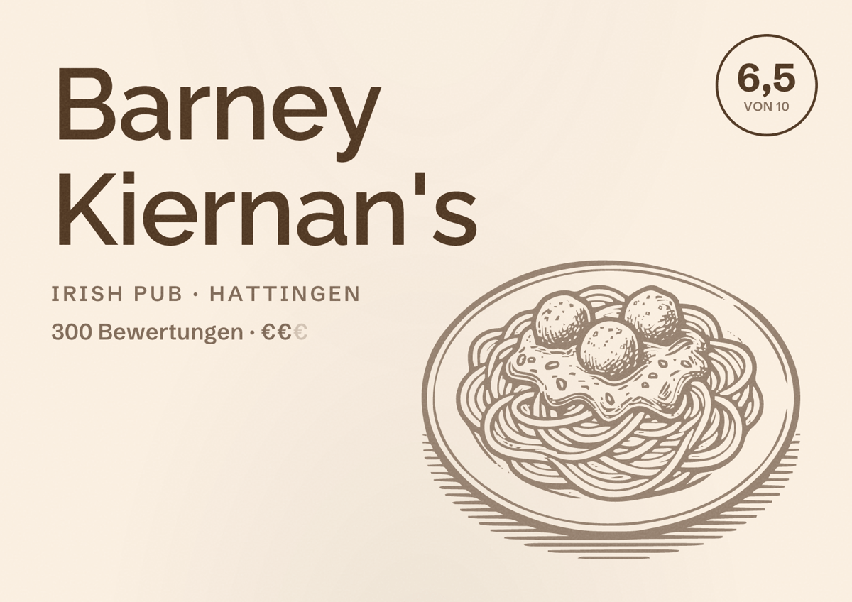 Illustriertes Poster von Barney Kiernan's, Irish Pub in Hattingen: Bewertung 6,5 von 10 aus 300 Bewertungen, Preisniveau €€
