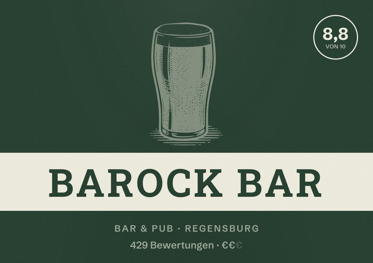 Illustriertes Poster von Barock Bar, Bar & Pub in Regensburg: Gästebewertung 8,8 von 10 aus 429 Bewertungen
