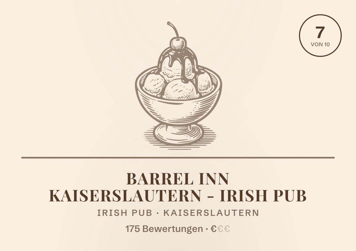 Illustriertes Poster von Barrel Inn Kaiserslautern - Irish Pub, Irish Pub in Kaiserslautern: Bewertung 7 von 10 aus 175 Bewertungen, Preisniveau €