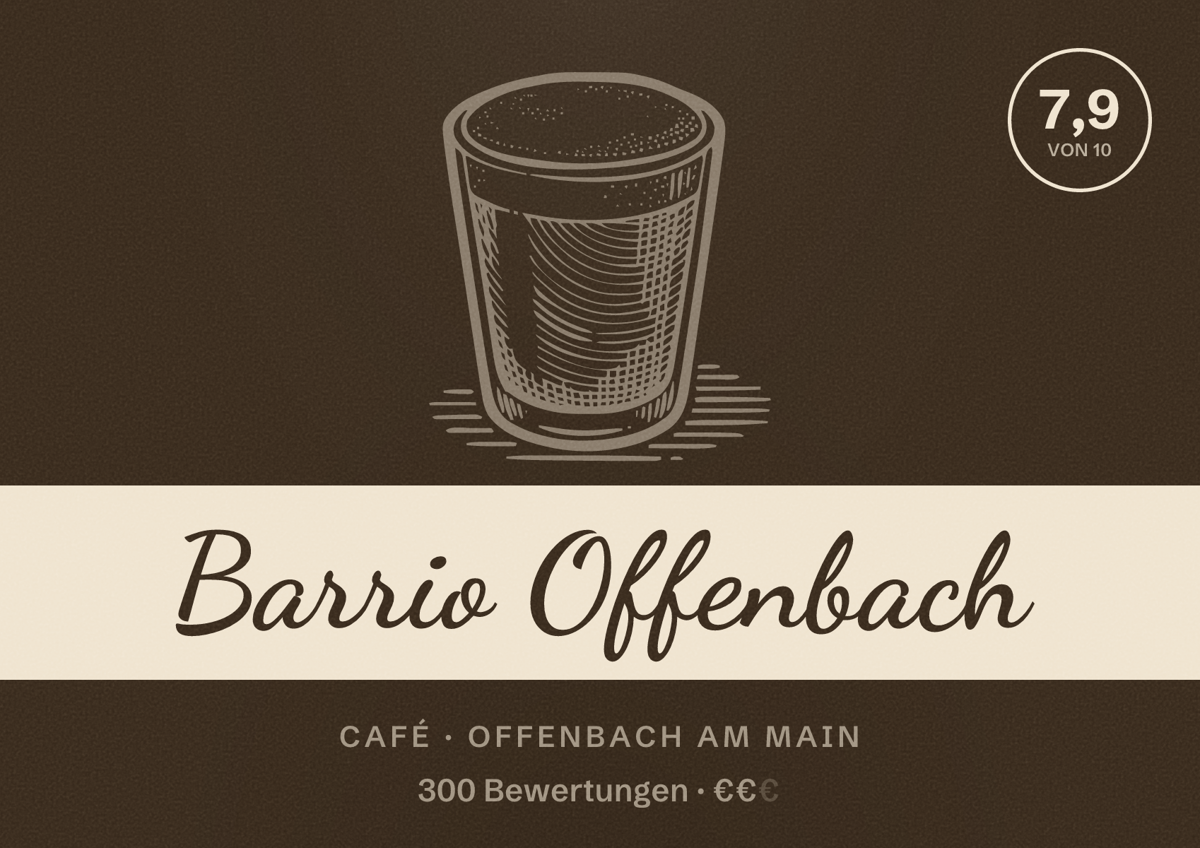 Illustriertes Poster von Barrio Offenbach, Café in Offenbach am Main: Bewertung 7,9 von 10 aus 300 Bewertungen, Preisniveau €€