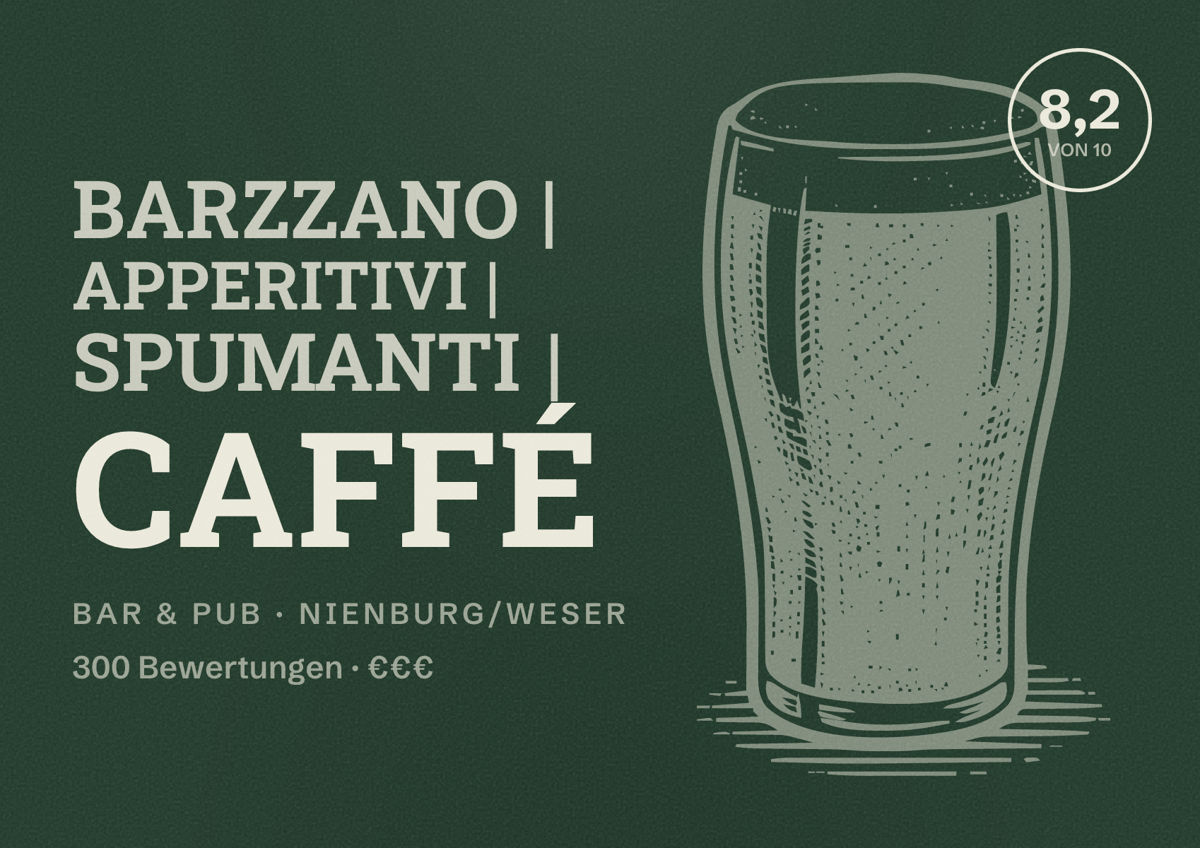 Illustriertes Poster von BARzzano | APPERITIVI | SPUMANTI | CAFFÉ, Bar & Pub in Nienburg/Weser: Bewertung 8,2 von 10 aus 300 Bewertungen, Preisniveau €€€