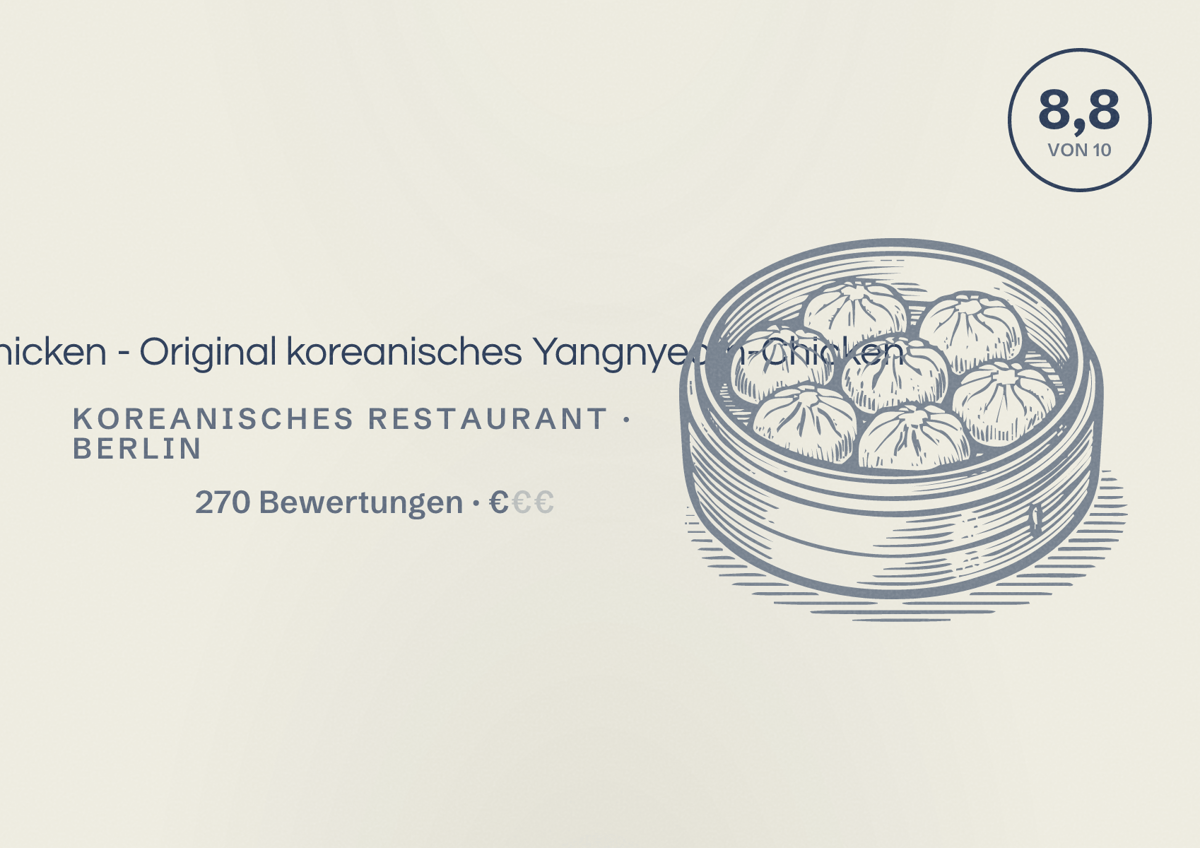 Illustriertes Poster von Basak Chicken - Original koreanisches Yangnyeom-Chicken, Koreanisches Restaurant in Berlin: Bewertung 8,8 von 10 aus 270 Bewertungen, Preisniveau €