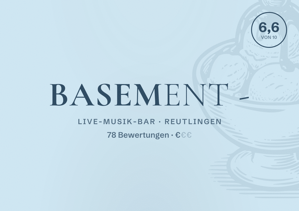 Illustriertes Poster von Basement -, Live-Musik-Bar in Reutlingen: Bewertung 6,6 von 10 aus 78 Bewertungen, Preisniveau €