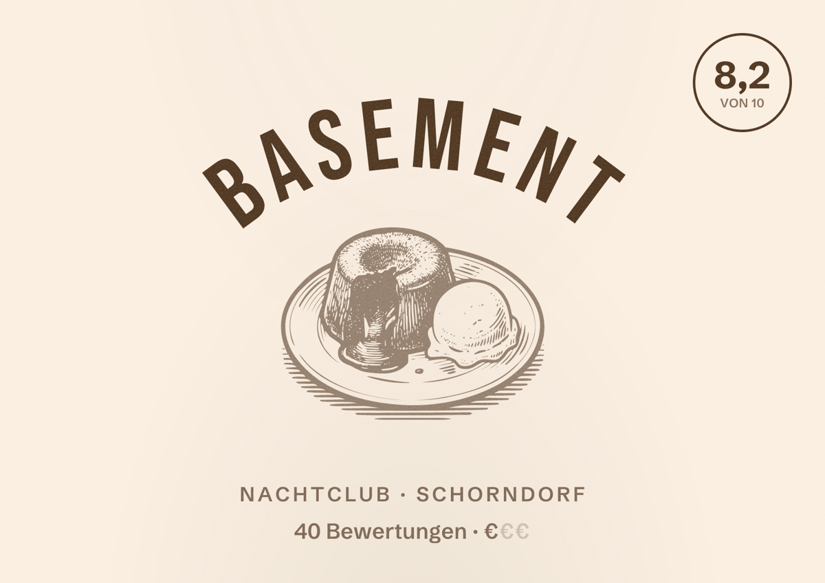 Illustriertes Poster von Basement, Nachtclub in Schorndorf: Bewertung 8,2 von 10 aus 40 Bewertungen, Preisniveau €