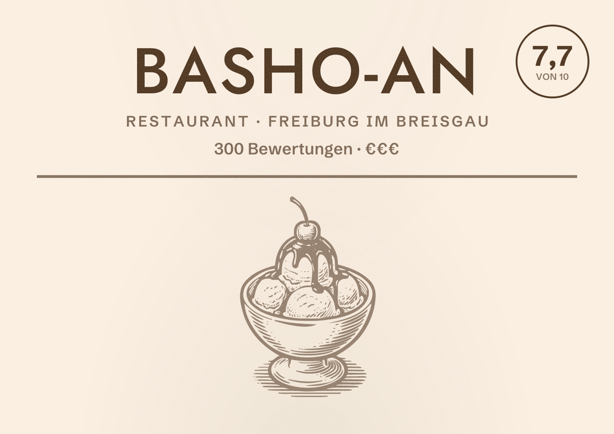 Illustriertes Poster von Basho-An, Restaurant in Freiburg im Breisgau: Bewertung 7,7 von 10 aus 300 Bewertungen, Preisniveau €€€
