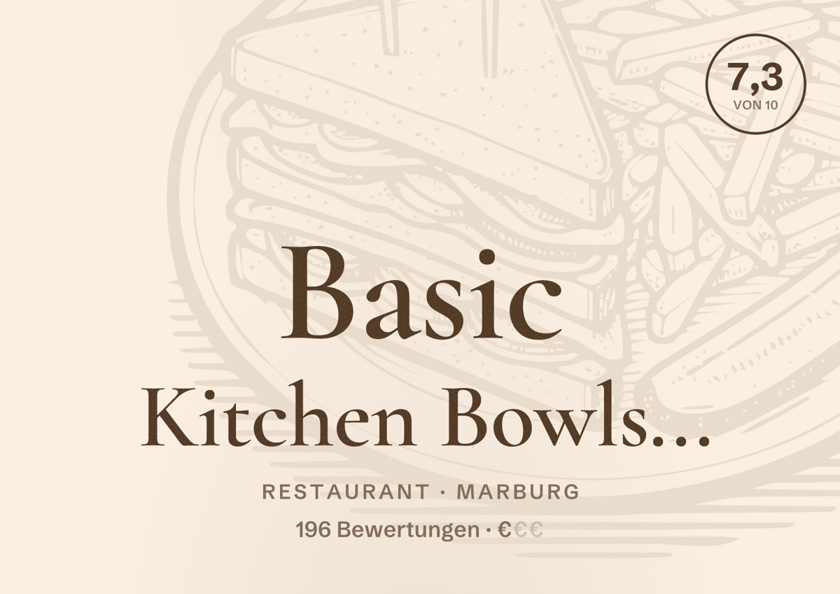 Illustriertes Poster von Basic Kitchen Bowls..., Restaurant in Marburg: Bewertung 7,3 von 10 aus 196 Bewertungen, Preisniveau €